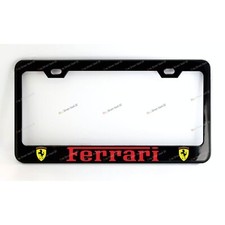FERRARI Black Custom Made Metal License Plate Frame Screw Caps  Red  graphics picture