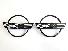 Pair Black US Flag 84-96 C4 Front Nose and Rear Gas Lid Emblems Badges picture