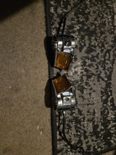 Vintage Chrome Square Deco Fork Mount Turn Signals Marker Lights Custom Chopper picture