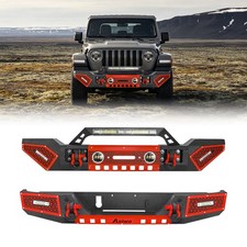 Off-Road For 2020-2025 Jeep Gladiator JT Front Rear Bumper w/ LED Lights&D-Rings picture
