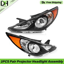 Black PAIR/2PCS Halogen Projector Headlights Assembly For Hyundai Sonata 2011-14 picture