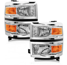 2014-2015 Chevy Silverado 1500 Chrome Headlights Assembly Headlamps L+R Pair picture