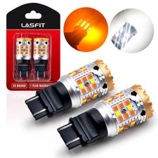 Lasfit 3157 LED Switchback Turn Signal Amber + Parking/DRL Light Bulbs Clear 2x picture