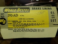 NORS WORLD BESTOS 292-D BRAKE SHOE LINING (4) 54 Ford,49-54 Merc,49-54 Pontiac  picture