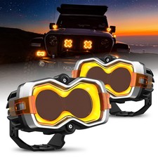 2x NOVSIGHT 4.5 Inch LED Pod Lights Flood Beam with Amber/White DRL Offroad Lamp picture