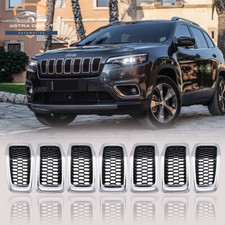 7X Black Chrome Honeycomb Mesh Grille Grill Inserts For 2014-2018 Jeep Cherokee​ picture