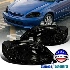 Fits 1999-2000 Honda Civic EK EX LX Si Headlights Smoke Head Lamps 99-00 Pair picture