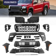 For 2022-2024 Nissan Frontier Full Front Bumper Grille Kit w/Valance Gloss Black picture