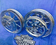 Harley Fat Boy Wheels Beautiful Chrome 9 Spoke Wheels Package  pulley and rotors picture