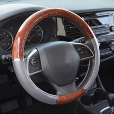 Wood Grain Car Steering Wheel Cover Protector Accessories For Gray Syn Leather picture