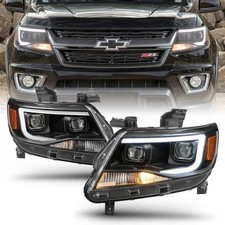 For 2015-2022 Chevy Colorado Black LED Tube DRL Dual Projector Headlights Pair picture