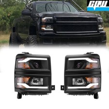 Black LED DRL For 2014 2015 Chevy Silverado 1500 Headlights Projector Headlamps picture