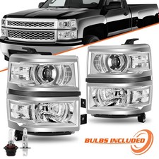 BRYGHT For 2014-2015 Chevy Silverado 1500 Chrome Projector Headlights w/Bulbs picture