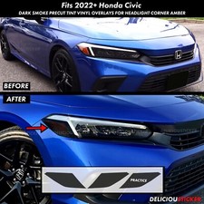 For 2022-2026 Civic Headlight Front Side Marker Precut SMOKE Vinyl Tint Overlays picture