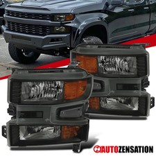 Fit 2019-2021 Chevy Silverado 1500 Black Smoke Halogen Headlights Left+Right picture