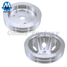 Polished Alum 2 Double Groove Short Water Pump Crank Pulley kit For SBC Chevy picture