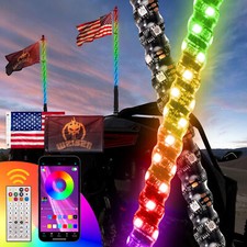 Pair 3ft/4ft RGB Bluetooth LED Spiral Whip Lights Antenna Chase for UTV ATV RZR picture