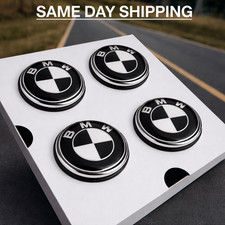 BMW 56mm Floating Center Caps Black White Self Leveling Wheel Hub Caps Set of 4 picture
