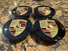 Porsche 911 Panamera Cayenne Boxter Cayman FLAT  FACE BLACK CENTER CAPS SET OF 4 picture