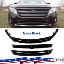 For 2010-2012 Ford Fusion Gloss Black Front Upper Grille Grill Molding Trim Set picture
