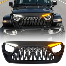 Front Shark Grille w/Eyebrow DRL & Turn Lights For 18-24 Jeep Wrangler JL JLU JT picture