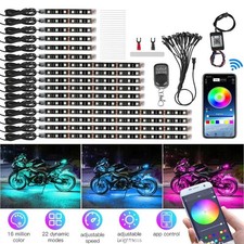 16PCS Motorcycle RGB LED Strip Light Under Glow Neon Kit Bluetooth APP Control picture