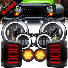 2007-2018 For Jeep Wrangler JK JKU Combo Led Halo Headlight Tail Fog Turn Lights picture