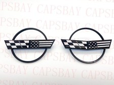 Pair 84-96 Corvette C4 Front Nose and Rear Gas Lid Emblem Badge Black Flag picture