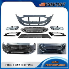 Front Bumper Cover Grille Assembly Kit Set For 2017 2018 Ford Fusion w/Fog Light picture