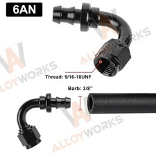 1x 6AN 120Degree 6AN to 3/8 inch barb Push Lock Hose Fitting End. picture