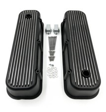 Pair Black Tall Finned Aluminum Valve Covers For BBC 396 402 427 454 502 picture