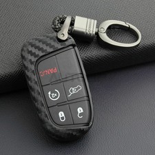 Carbon Fiber Key Fob Chain Fit Jeep Dodge Chrysler Accessories Cover Case Ring picture