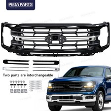 For 2024-2026 Ford F150 F-150 XLT Front Bumper Grille Gloss Black w/Chrome Trims picture