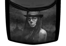 Graveyard Sugar Skull Women Truck Hood Wrap Vinyl Car Graphic Decal Grayscale picture