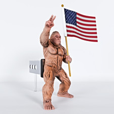 Bigfoot Peace Sign Hitch Cover with Real Waving American Flag picture