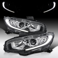 Fit 2016-2021 Honda Civic Halogen Projector Headlights Lamps w/ LED Left+Right picture