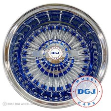 DGJ 13x7 Rev 72 Straight Candy Blue Nip + Hub & Chrome Ring Lowrider Wire Wheels picture