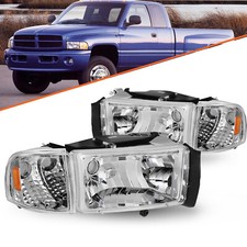 For 94-02 Dodge Ram 1500 2500 3500 Chrome Housing Headlights 94-01 Pair Headlamp picture
