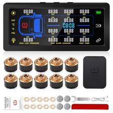 New Solar TPMS LCD Tire Pressure Monitor System 10 External Sensors For Car RV picture