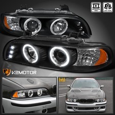 Fits 1996-2003 BMW E39 525i 530i Black LED Halo Projector Headlights Lamps 96-03 picture