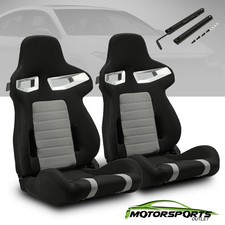 2 x Black PVC Main&Punching fabric Left/Right Racing Seats + Adjustor Slider picture