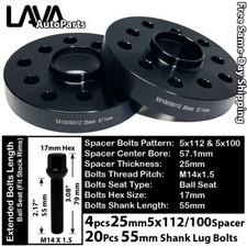4PC 25MM THICK 5X112 & 5x100 57.1MM C.B WHEEL SPACER +14x1.5 BOLT FIT VOLKSWAGEN picture