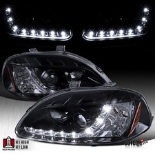 Fit 1996-1998 Honda Civic LED Strip Projector Headlights Lamps Left+Right 96-97 picture