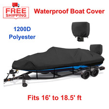 1200D Waterproof Boat Cover - Fits 16' to 18.5' Bass, V-Hull, Tri-Hull - Black picture