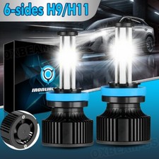 IRONWALLS 6-Sides H9 H11 LED Headlight High or Low Beam Super Bright Bulbs 6500K picture