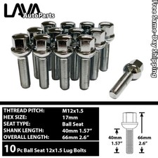 10PC CHROME 12X1.5 BALL SEAT LUG BOLT 28MM/40MM SHANK FIT MERCEDES STOCK WHEEL picture