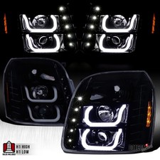 Smoke Fit 2007-2014 GMC Yukon XL 1500 2500 Denali LED Tube Headlights Left+Right picture