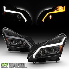 Black Headlights w/ LED Sequential Signal Switchback DRL For 2010-2013 G37 Sedan picture