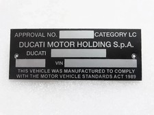 Ducati Vintage New Motorcycle Black Aluminium Data Plate ID Tag Frame |Fit For picture