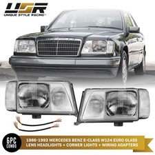 For 86-93 Mercedes W124 300E 400E GLASS Lens EURO Headlight w/Corner Light +Wire picture